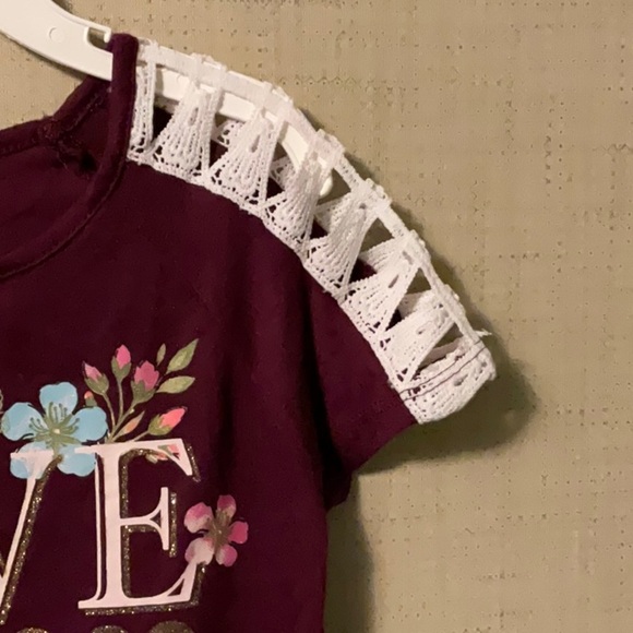 Beautees Burgundy Love Tee with Lace Sleeves - Picture 4 of 10